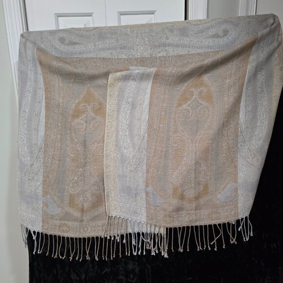 Charming Charlie - Grey/Brown Pashmina Feel with Tassels - Scarf - Picture 5 of 5